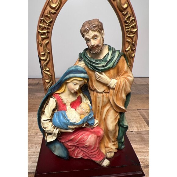 Christmas Holy Family Religious Statue Ornate Arch Frame Collectible Decor - Picture 2 of 6